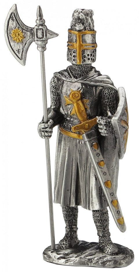 Tin Crusader Knight with Halberd Figurine, 11cm, Hand-Painted, Made in Italy