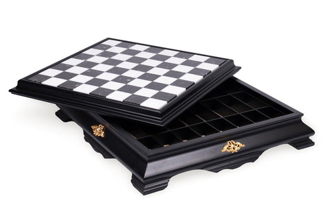 Luxury Handmade Marble & Wood Chess Board, Drawer, 46 cm, Italy