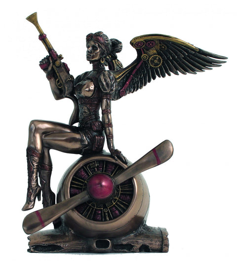 Winged Woman on Propeller Statue, Bronze Resin, 21cm Italian Home Decor Gift