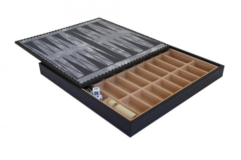 Gold & Blue Faux Leather Chess Board with Storage, Checkers, Backgammon 35x35cm