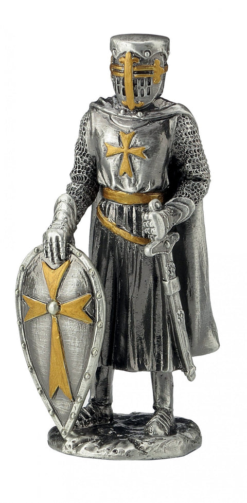Teutonic Knight Medieval Pewter Figurine with Shield, 10cm, Hand-Painted, Italy