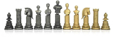 Italian Metal Roman Bust Chess Pieces, Gold & Silver Plated, 12 cm King