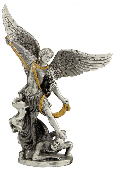 Saint Michael Archangel Pewter Figurine, Hand-Painted, 10cm, Made in Italy