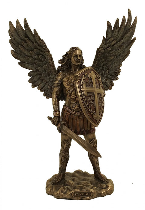 Saint Michael the Archangel Statue 36cm Bronze Resin, Sword & Shield Italy