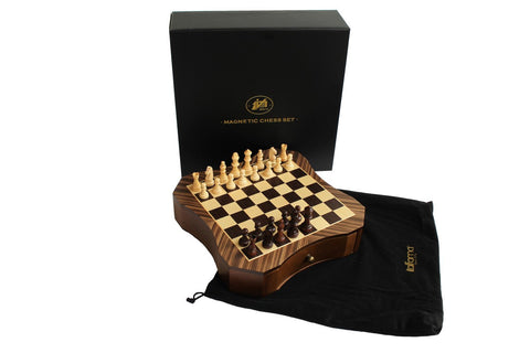 Magnetic Mahogany & Maple Chess Set, 26cm Board, Drawer, Handmade in Italy