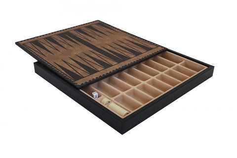 Gold Black Faux Leather Chess Board with Storage, Checkers & Backgammon, 35cm