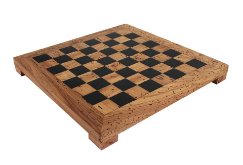 Handmade Aged Wood & Resin Chess Board, Rustic Vintage, 50x50 cm, Italian