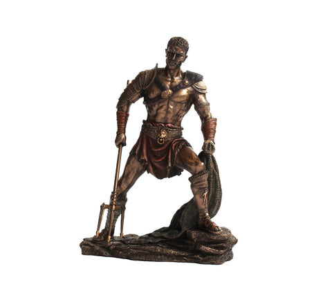 Roman Gladiator Retiarius Statue, Bronze Resin, 28cm, Handmade in Italy