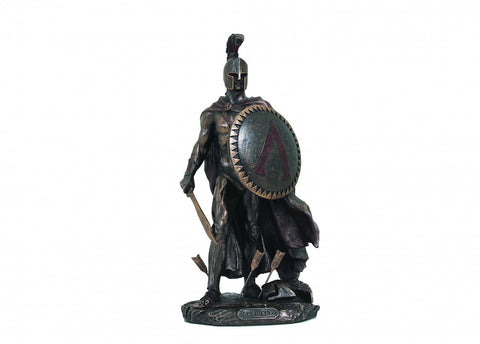 Leonidas Spartan Warrior Statue, Bronze Resin, Sword & Shield, 25cm Italy