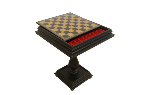 Arabic Style Chess Set with Storage Table, Metal & Wood, Gold/Silver Italy