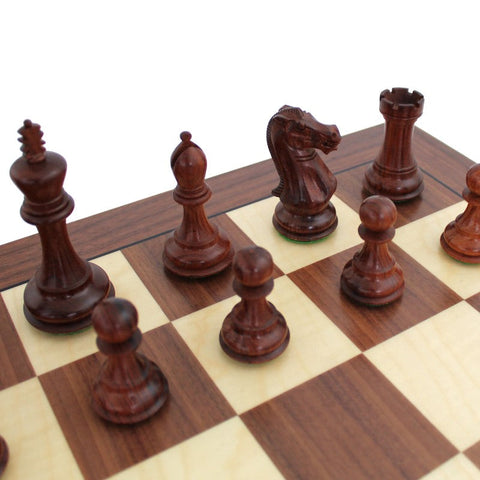 Handmade Wooden Chess Set with Maple & Walnut Board, Weighted Mahogany Pieces