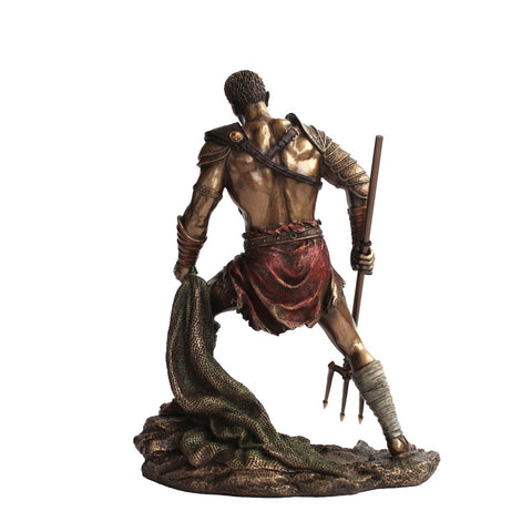 Roman Gladiator Retiarius Statue, Bronze Resin, 28cm, Handmade in Italy