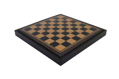 Gold Black Faux Leather Chess Board with Storage, Checkers & Backgammon, 35cm