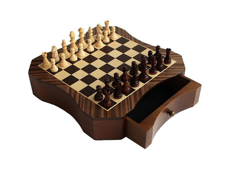 Magnetic Mahogany & Maple Chess Set, 26cm Board, Drawer, Handmade in Italy