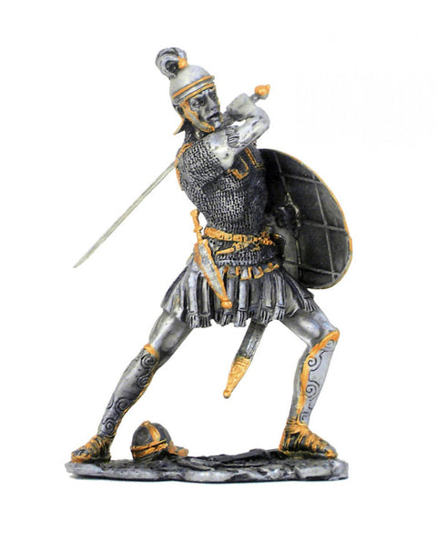 Hand-Painted Pewter Roman Soldier Figurine, 10cm Collectible, Made in Italy