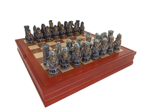 Handmade Skeleton Chess Set, Resin Pieces, Walnut Maple Board, Italy