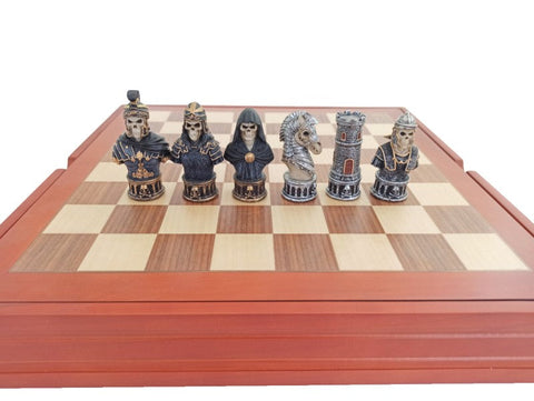 Handmade Skeleton Chess Set, Resin Pieces, Walnut Maple Board, Italy