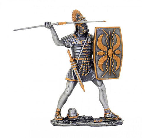 Hand-Painted Pewter Roman Soldier Figurine with Shield, 11cm, Made in Italy