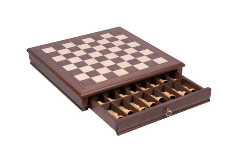 Italian Handmade Wooden Chess Set, Maple & Walnut Board with Drawer, Weighted