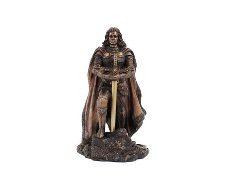 King Arthur Sword in the Stone Bronze Resin Figurine 21cm Handmade
