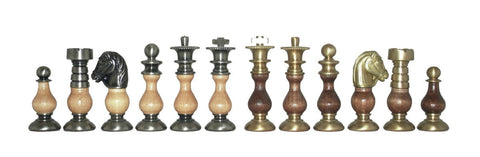 Handmade Brass & Wood Chess Pieces Set, Gold/Silver Plated, King 7.5 cm, Italy
