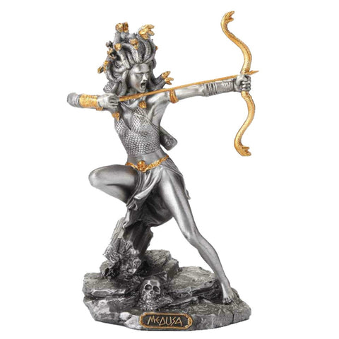 Hand-Painted Pewter Medusa Statue with Bow, 11.5 cm, Made in Italy