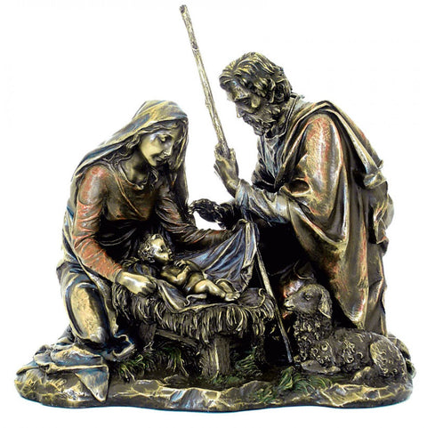 Christmas Nativity Scene Statue, Holy Family, Italian Bronze Resin, 20 cm