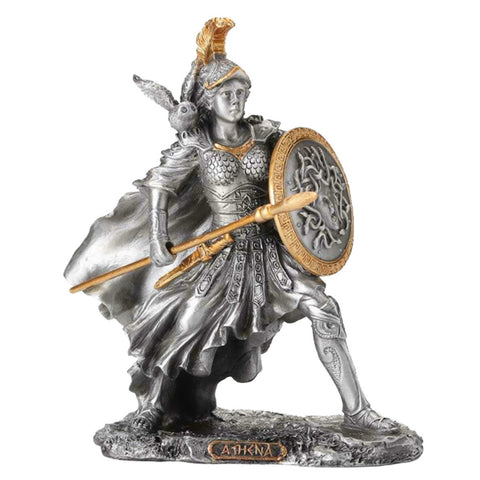 Hand-Painted Pewter Greek Athena Goddess Statue 10.5 cm, Made in Italy