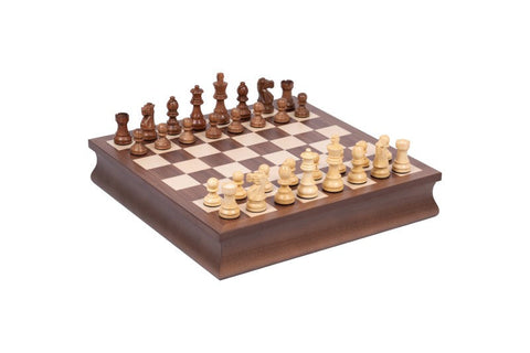 Handmade Wooden Chess Set, Weighted Acacia Pieces, Walnut Maple Storage Board