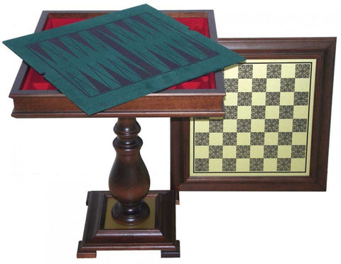 Wooden Chess Table with Brass-Style Board, Backgammon & Storage, Italy