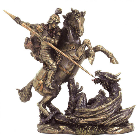 St. George and the Dragon Statue, Bronze Resin, 21cm, Made in Italy, Home Decor