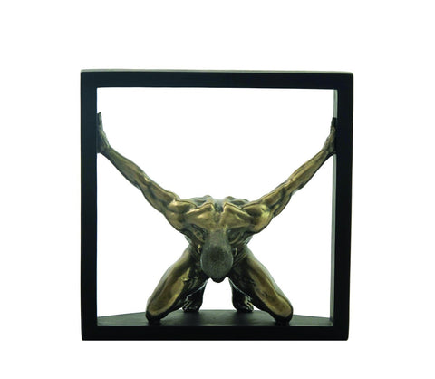 Modern Bronze Resin Man in Square Sculpture, 20x20 cm, Italian Home Decor