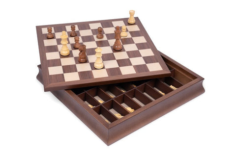 Handmade Wooden Chess Set, Weighted Acacia Pieces, Walnut Maple Storage Board