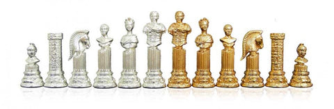 Roman Bust Metal Chess Pieces Set, Gold & Silver Plated, Handmade Italy 12cm King