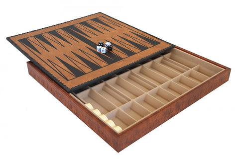 Faux Leather Chess Board with Storage, Checkers & Backgammon, 48x48 cm, Italy