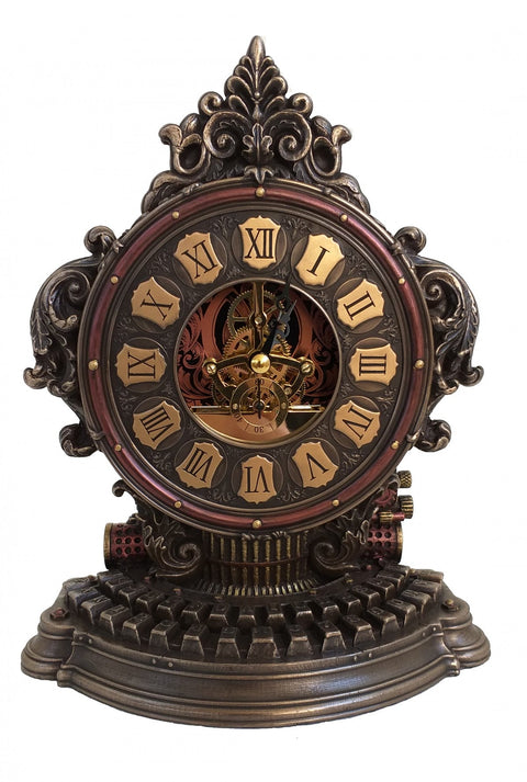 Vintage Typewriter Clock, Bronze Resin 23cm Desk Decor, Italian Made Gift