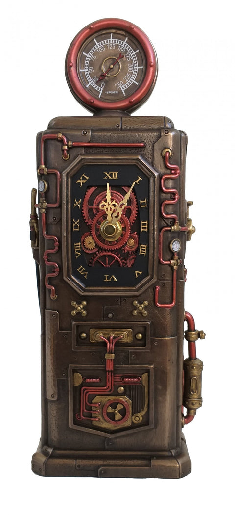 Vintage Gas Pump Clock, Bronze Resin, 29cm Italian-Made Decor Gift