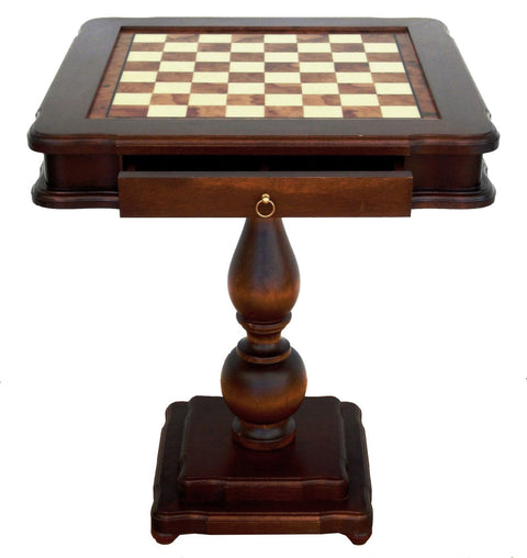 Made in Italy Elm Wood Chess Table with Storage Drawer, 58x58 cm