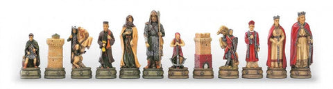 Camelot Chess Set, Hand Painted Resin Pieces, Walnut Maple Board with Storage