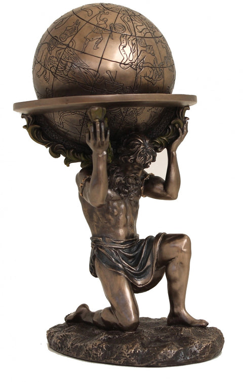 Atlas Titan Bronze Resin Statue 23cm – Greek Mythology Decor, Made in Italy
