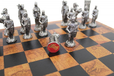 Roman vs Barbarian Metal Chess Set with Faux Leather Board, Made in Italy