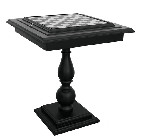 Black Wood Chess Table with Marble Top & Storage, 58cm – Made in Italy