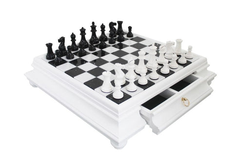 Italian Handmade Wooden Chess Set, Marble Board & Drawer, Weighted Pieces