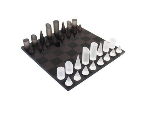Acrylic Chess Set with Geometric Pieces, Luxury Box, 30x30cm, Italy