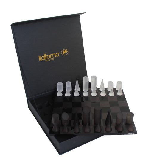 Acrylic Chess Set with Geometric Pieces, Luxury Box, 30x30cm, Italy