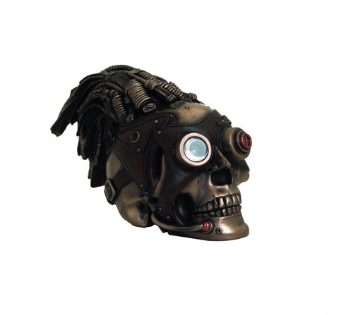 Steampunk Skull with Dreadlocks Statue – Resin Bronze Finish Home Decor Gift