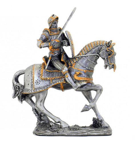 Pewter Medieval Knight Figurine, Hand-Painted, 10cm, Made in Italy