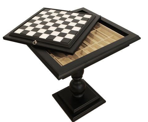 Black Wood Chess Table with Marble Top & Storage, 58cm – Made in Italy