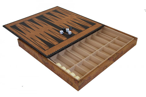 Faux Leather Chess Board with Storage, Checkers & Backgammon, 48x48cm Vintage