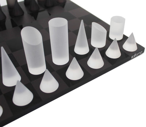 Acrylic Chess Set with Geometric Pieces, Luxury Box, 30x30cm, Italy